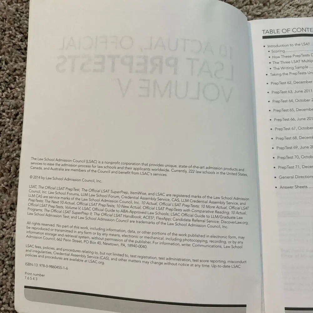10 Actual, Official LSAT PrepTests Volume V : (PrepTests 62-71) by Law School